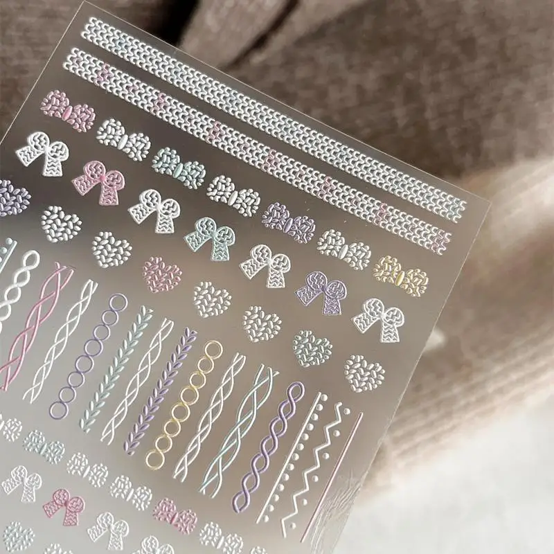 1 قطعة القوس القلب الحب ملصقات الأظافر ذاتية اللصق تنقش الحياكة القوس مسمار الفن زينة الشارات الإكسسوار #5