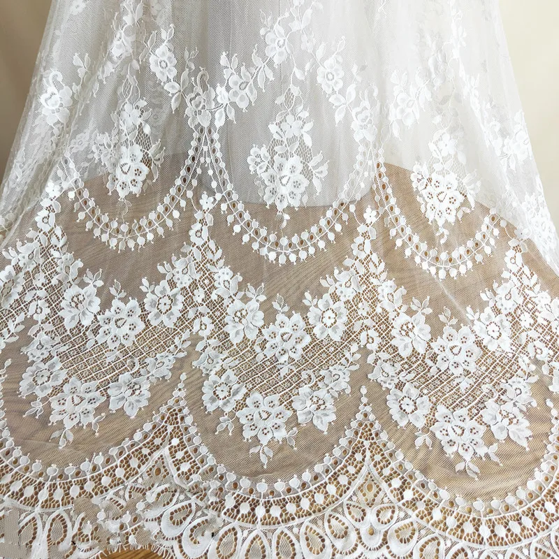 3M French Eyelash Lace Fabric, DIY Exquisite Lace Embroidery Clothes, Wedding Dress Accessories, White and Black, RS2650, 150cm