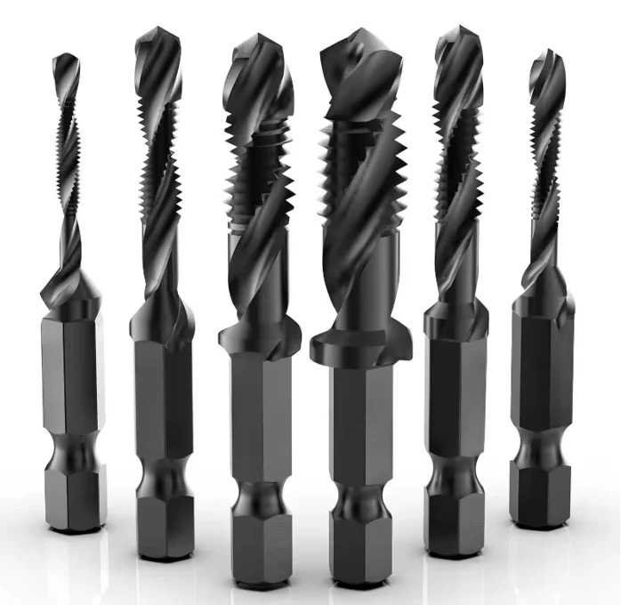 6PCS 3-in-1 Combination Drill Tap & Tap Bit Set Anti-Rust Screw Tapping Bits in Metric M3-M10 with 1/4” Hex Shank for Drilling A