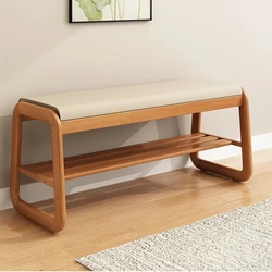 Solid Wood Soft Shoe Cabinet Living Room Integrated Changing Shoe Stool 2 Layers Design Hallway Bench Space Saving Shoe Shelf