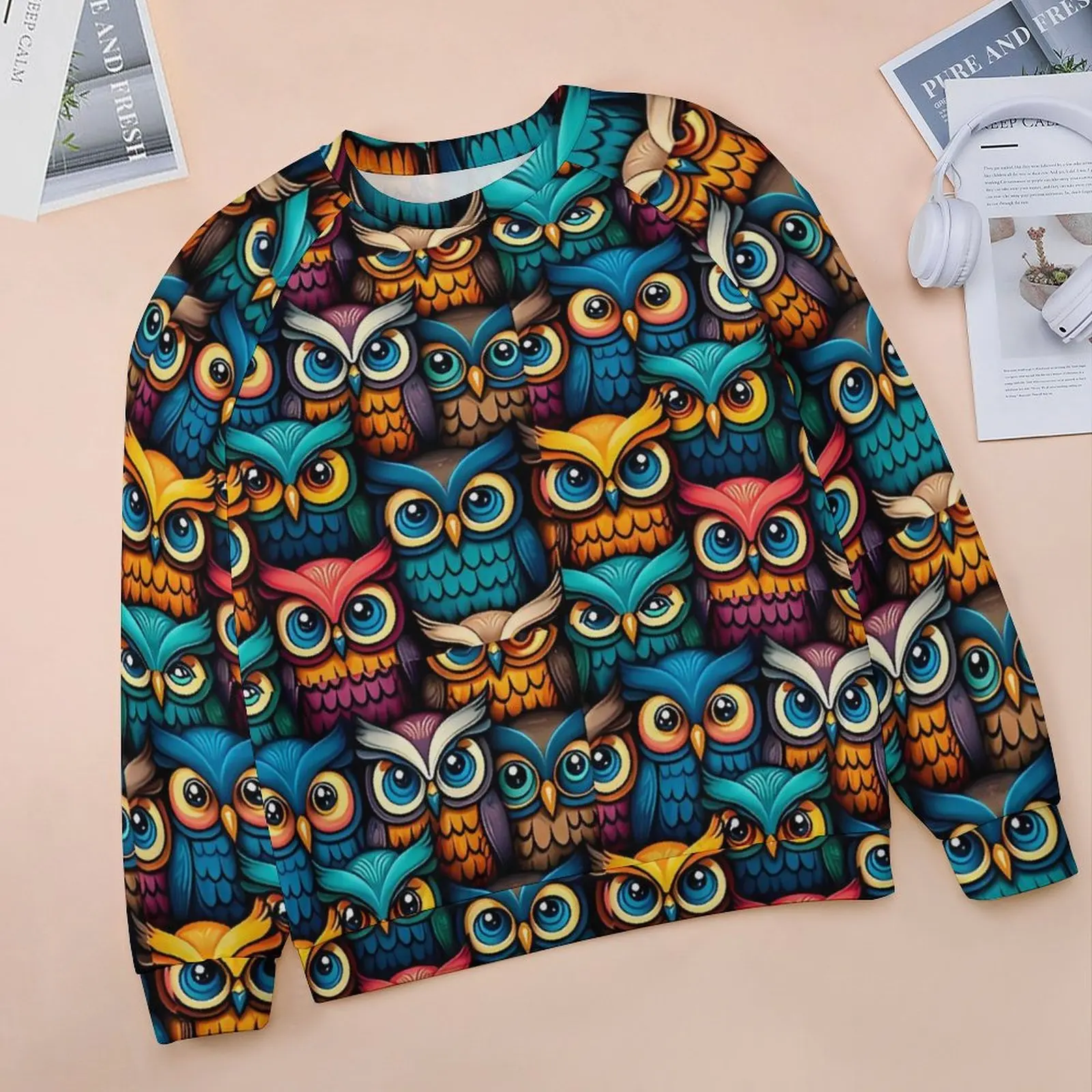 Colorful Bold Owl Casual Hoodies Cartoon Animal Kawaii Graphic Hoodie Autumn Long Sleeve Hip Hop Oversized Sweatshirts Gift