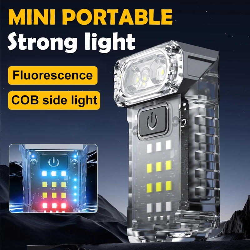 Mini EDC Keychain Light USB Rechargeable Magnetic Torch Lamp Multifunctional UV Detection Flashlight Outdoor Portable Work Light