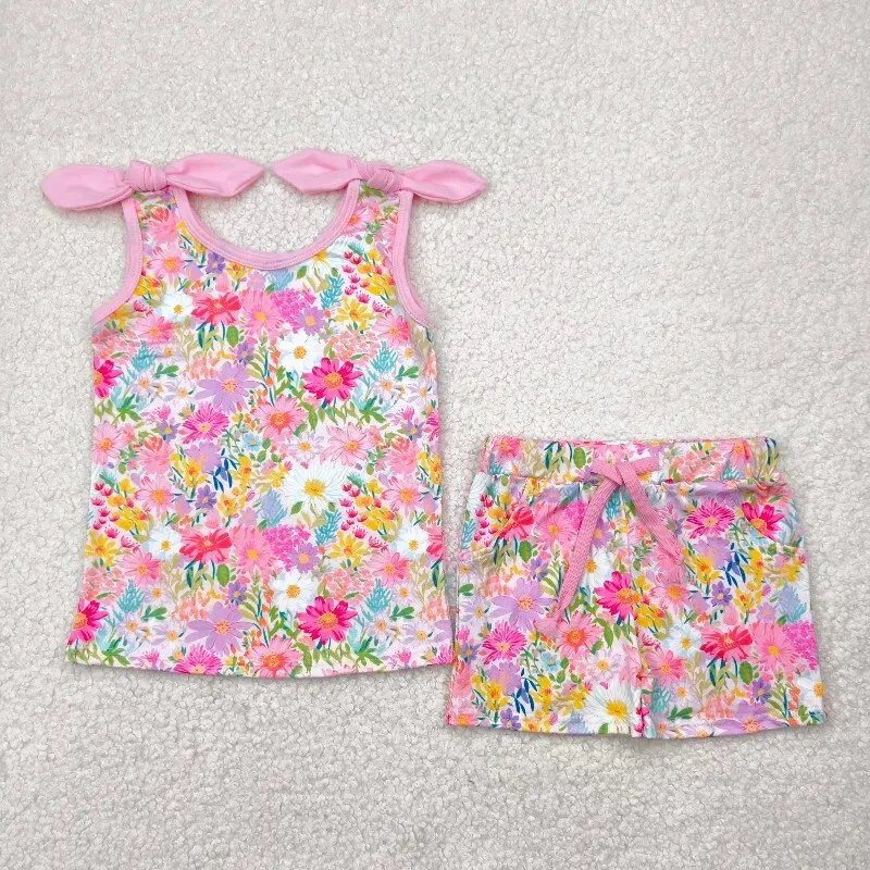 

X11.21 Colorful Flowers Print Matches Shorts Toddler Girls' Outfits Sweet Baby Summer Wear Baby Girl Boutique Clothes