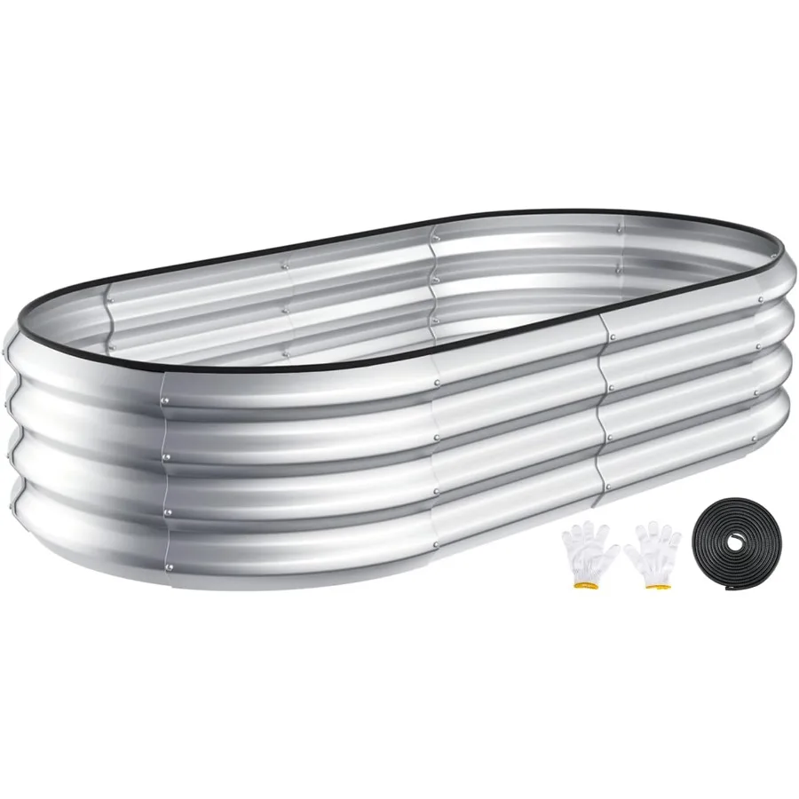 

Raised Garden Bed KitOutdoor Galvanized Planter Large Metal Raised Boxes with Safety Edging and Gloves for Gardening Vegetables
