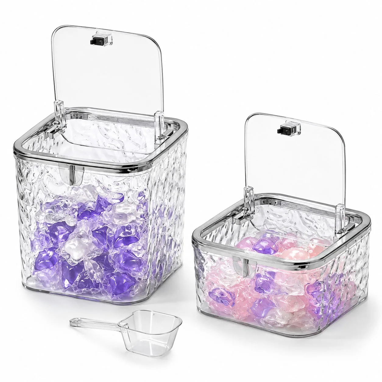 Large Capacity Laundry Detergent Storage Container with Scoop - Durable Plastic Organizer for Pods & Liquids, Press-On Lid