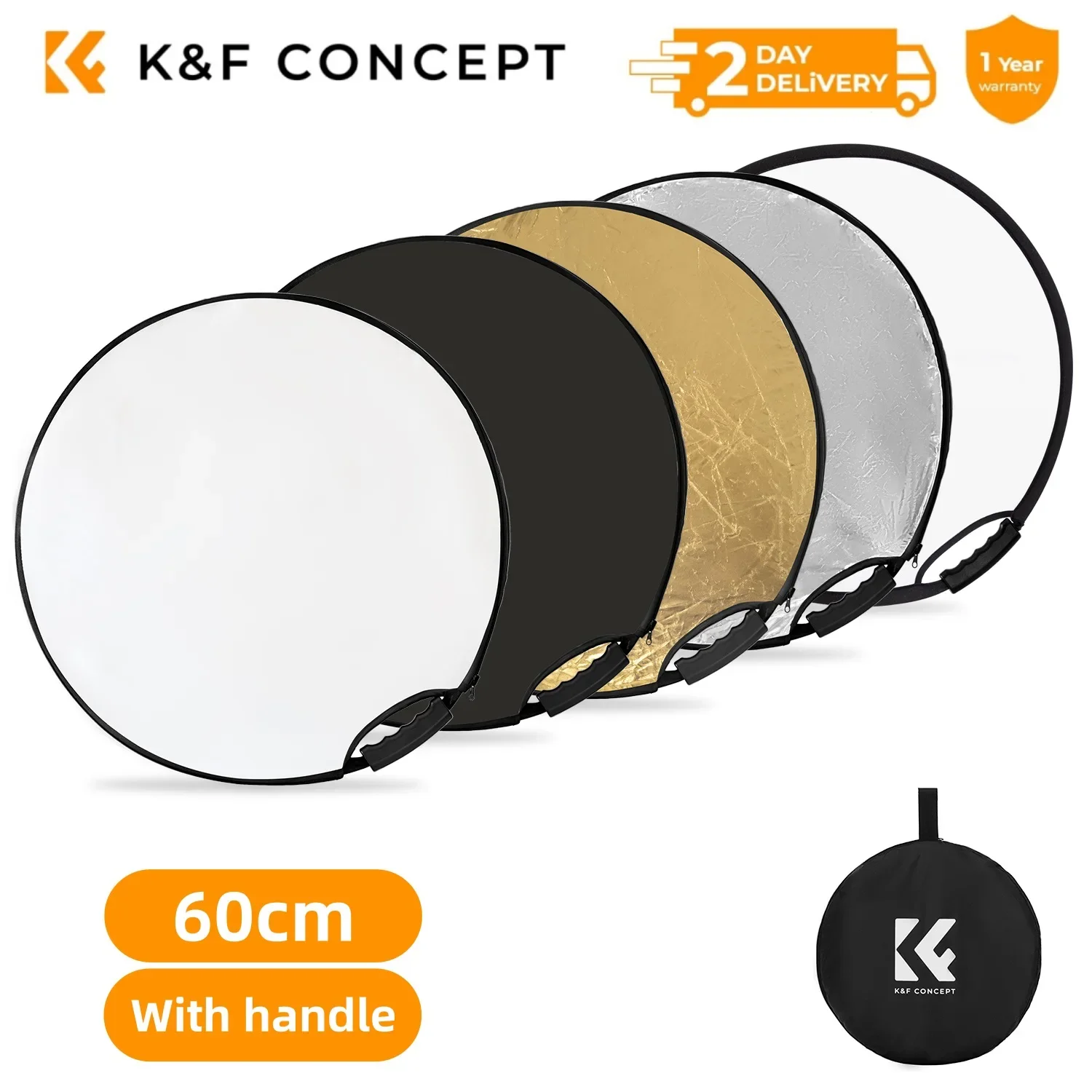 K&F CONCEPT 5-in-1 lichtreflector met handvat Fotografie Lichtblokkerende fotografietafel Ronde reflector Doorschijnend paneel