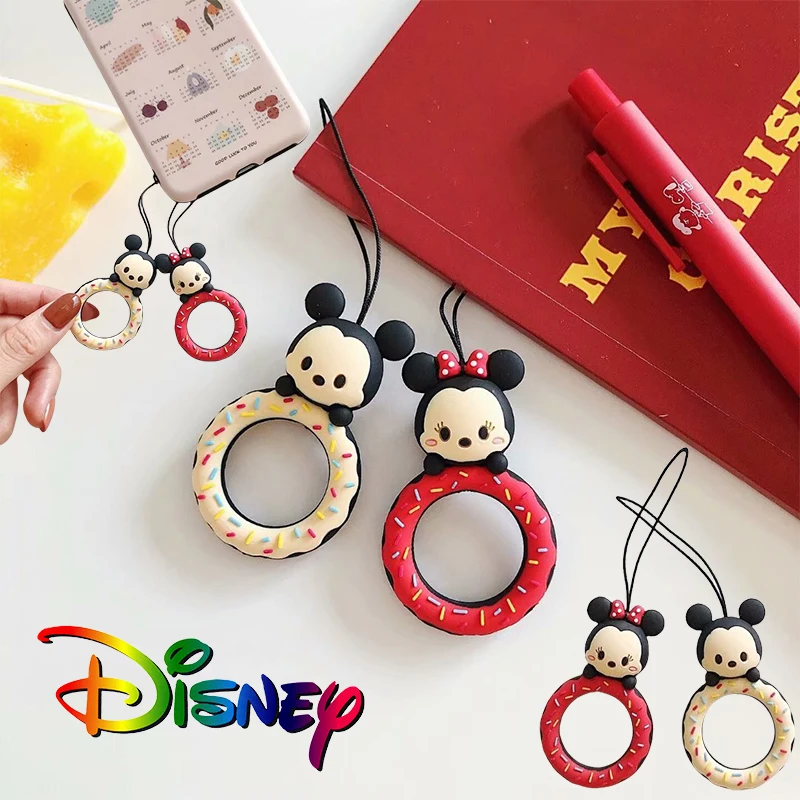 Disney Mickey Mouse Anti-lost Drop Pendant Universal Finger Ring Lanyard Cartoon Keychain Anime Earphone Case Pendant Bag Decor