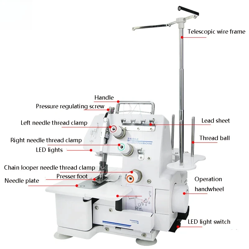 Household Desktop Overlock Sewing Machine, 2/3/4 Thread Multifunctional Electric Hemming Machine