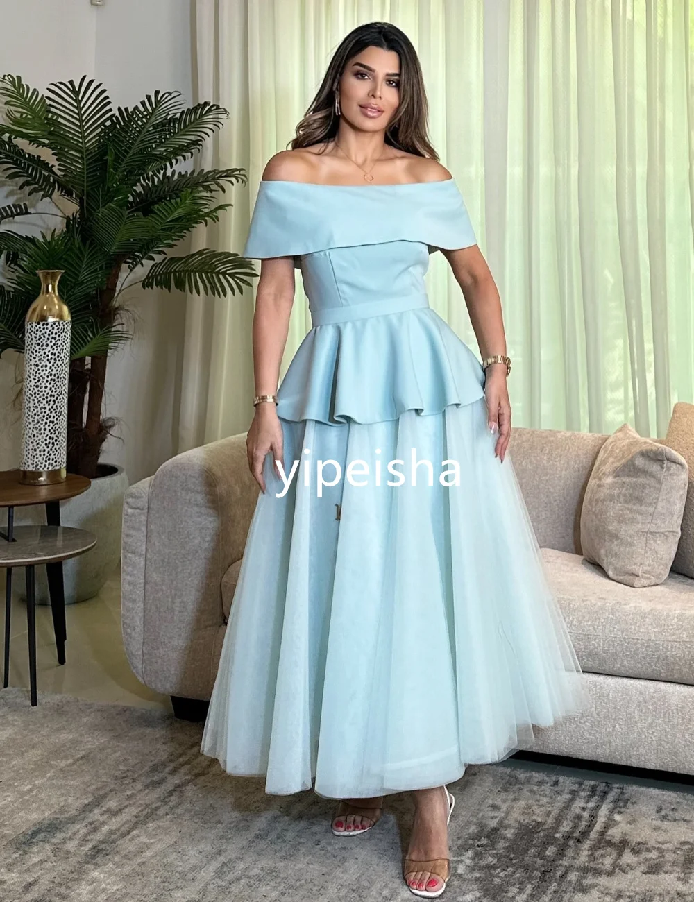 CustomizedSizes Available Tulle Pleat A-line Off-the-shoulder Midi Dresses Homecoming  Elegant Exquisite High Quality Sexy Spark