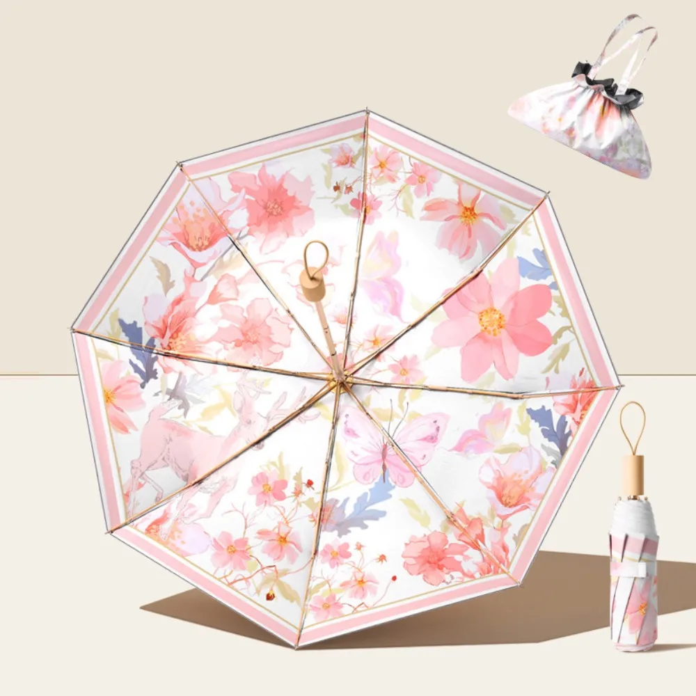 

Portable 8 Ribs Design Sunshade Umbrella UV Protection Floral Sunscreen Umbrella Mini Folding Rain Umbrella All-weather