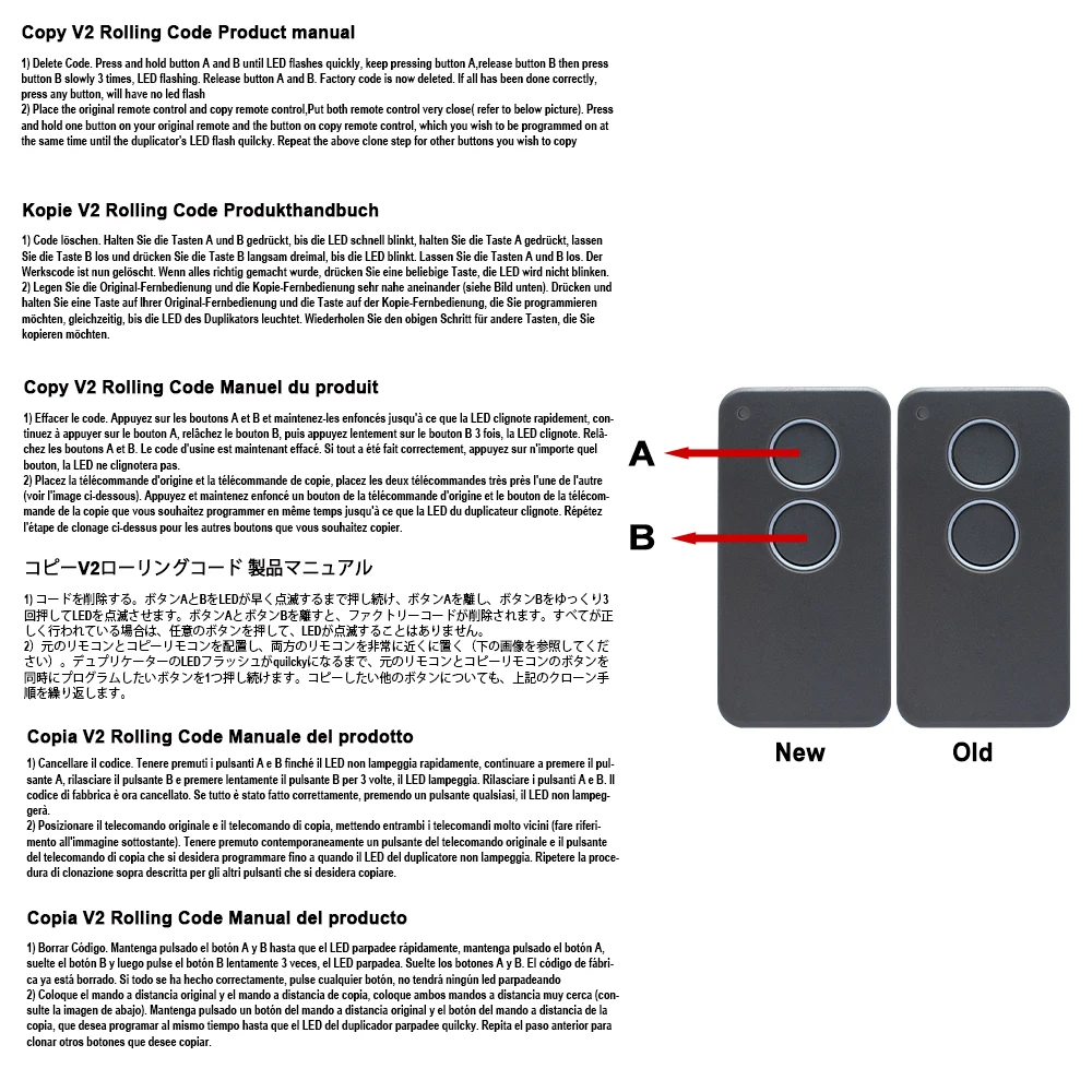 V2 PHOX4 PHOX2 Control remoto para puerta de garaje PHOENIX2 PHOENIX4 TXC TRC TRC4 TSC4 HANDY 433MHz comando garaje código rodante llavero