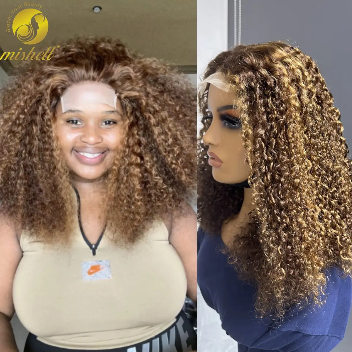 P4/30 Highlight Pixie Curly Human Hair Wigs 350% Density 4x4 Lace Closure Water Wave Raw Burmese Bouncy Curly Hair Wig for Women