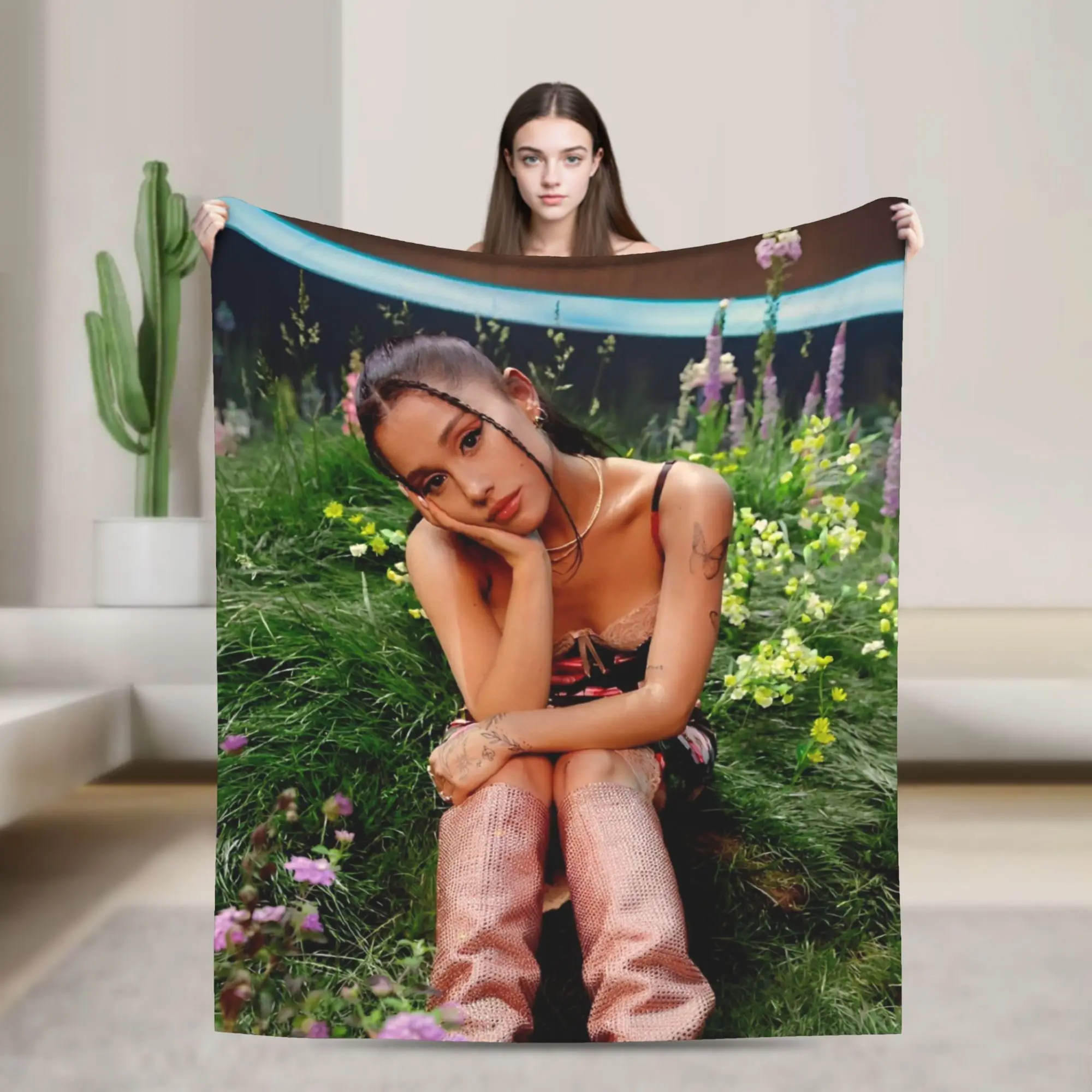 

Ariana Grande Fleece Throw Blanket Pop Icon Blanket for Home Car Super Warm Bedroom Quilt,