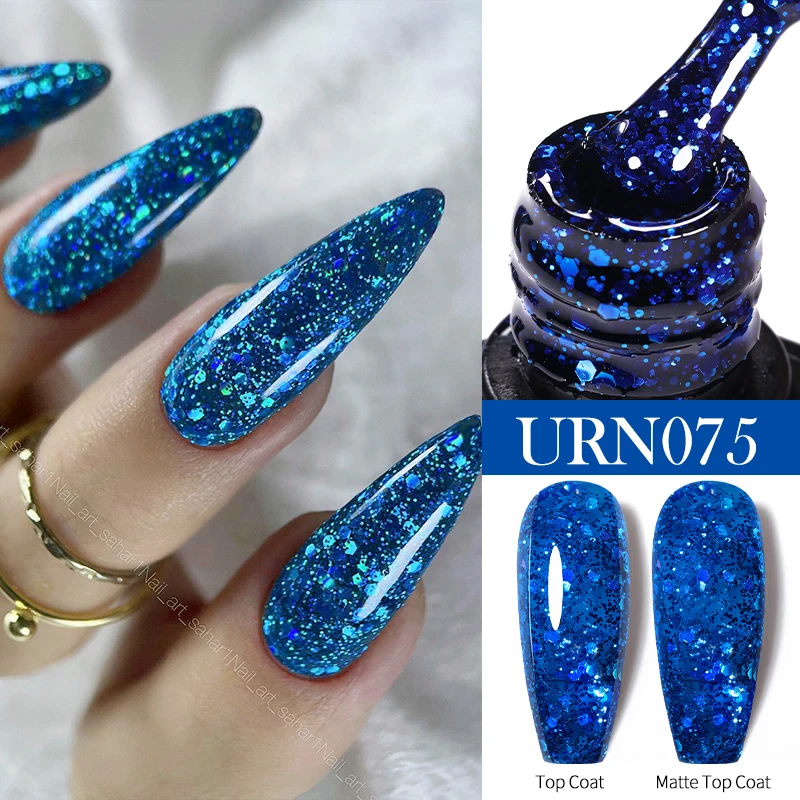 UR SUGAR 7.5ml Red Glitter Nail Gel Polish Summer Laser Silver Sequins Manicure Semi Permanent Soak Off Nail Art Gel Varnish