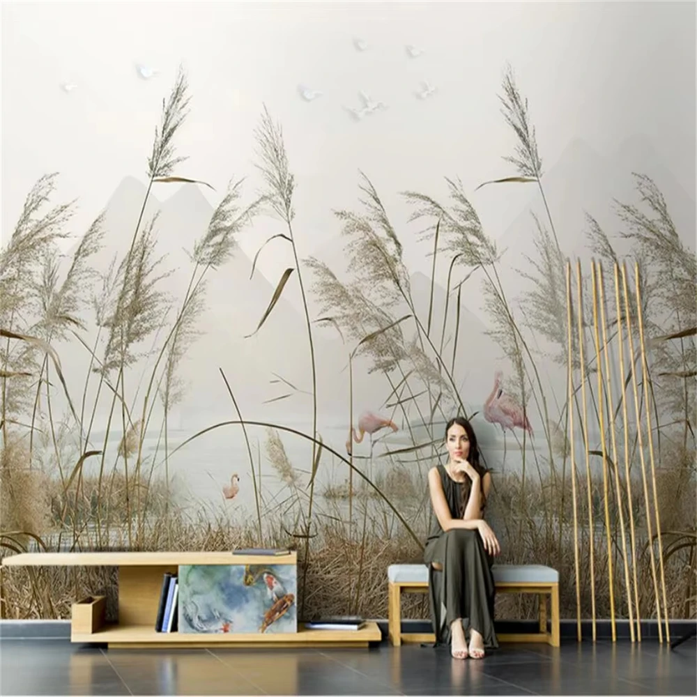 Custom landscape oil painting mural stickers Reed wallpapers living room TV background wall papers home decor home improvement