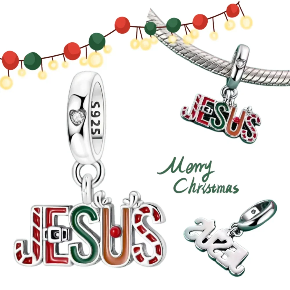 Christmas Party 925 Sterling Silver Christmas Faith Jesus  Pendant Faith Charm  Fit DIY Original Bracelets Women Jewelry Gift