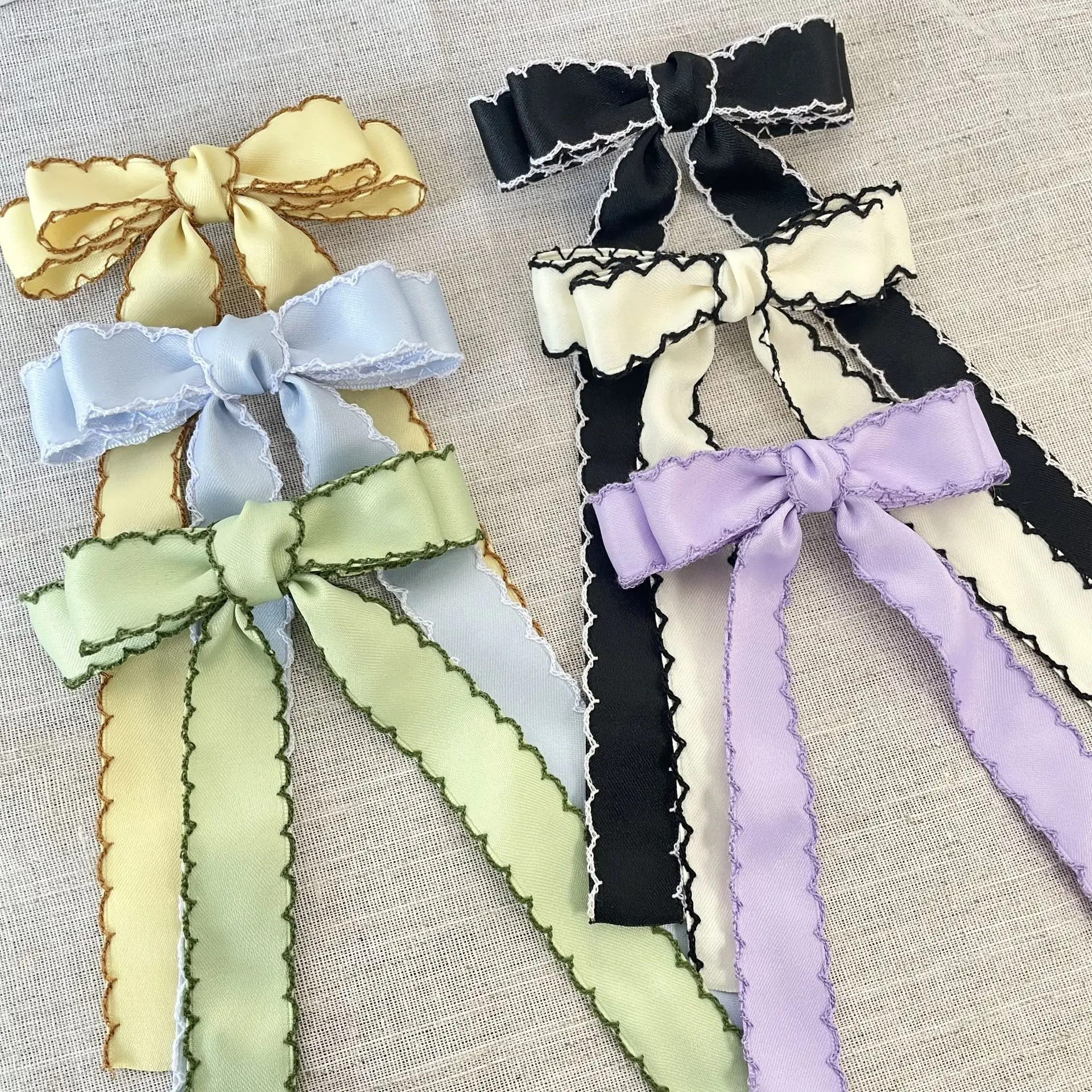 30pc Long Tassel Bow Hair Clips for Women Girls Edge Locked Frill Barrettes Elegant Waves Side Hairgrips Hair Accessories Bulk
