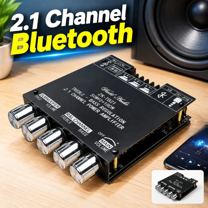 21チャンネル-bluetooth対応-デジタルオーディオパワーアンプモジュール-高音・低音調整可能-高出力アンプボード