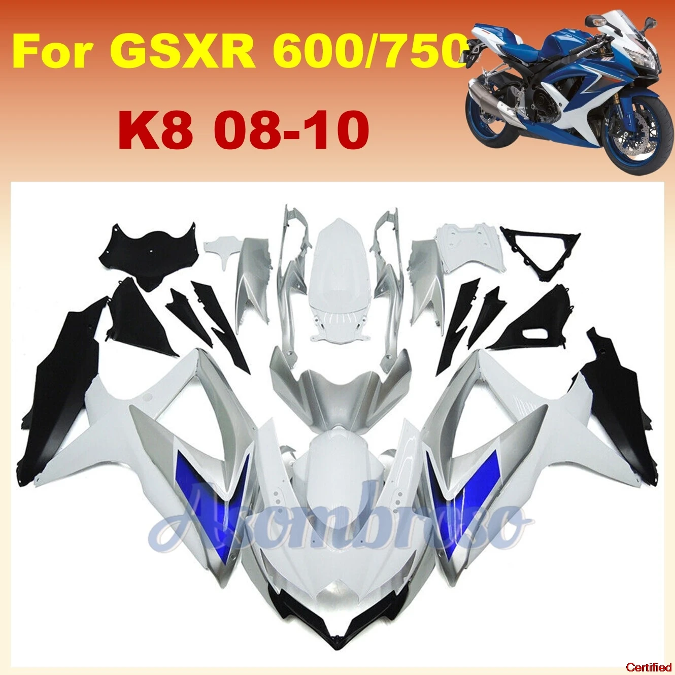 

Fairings kit for GSXR600 750 2008 2009 2010 GSXR 600 K8 K9 08 09 10 white blue gray motorcycle fairing kits