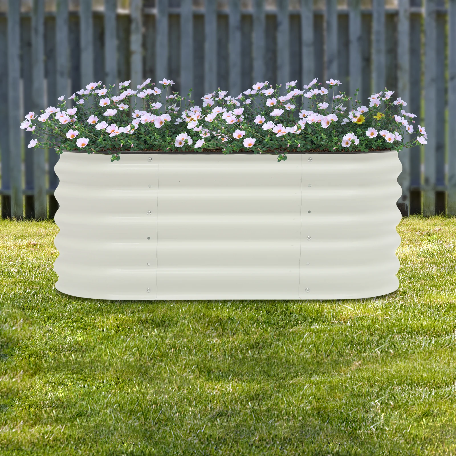 

Уличная металлическая приподнятая садовая кровать, кашпо с глубоким корнем 41*23*17 дюймов, овальная оцинкованная приподнятая садовая кровать для овощей/цветов