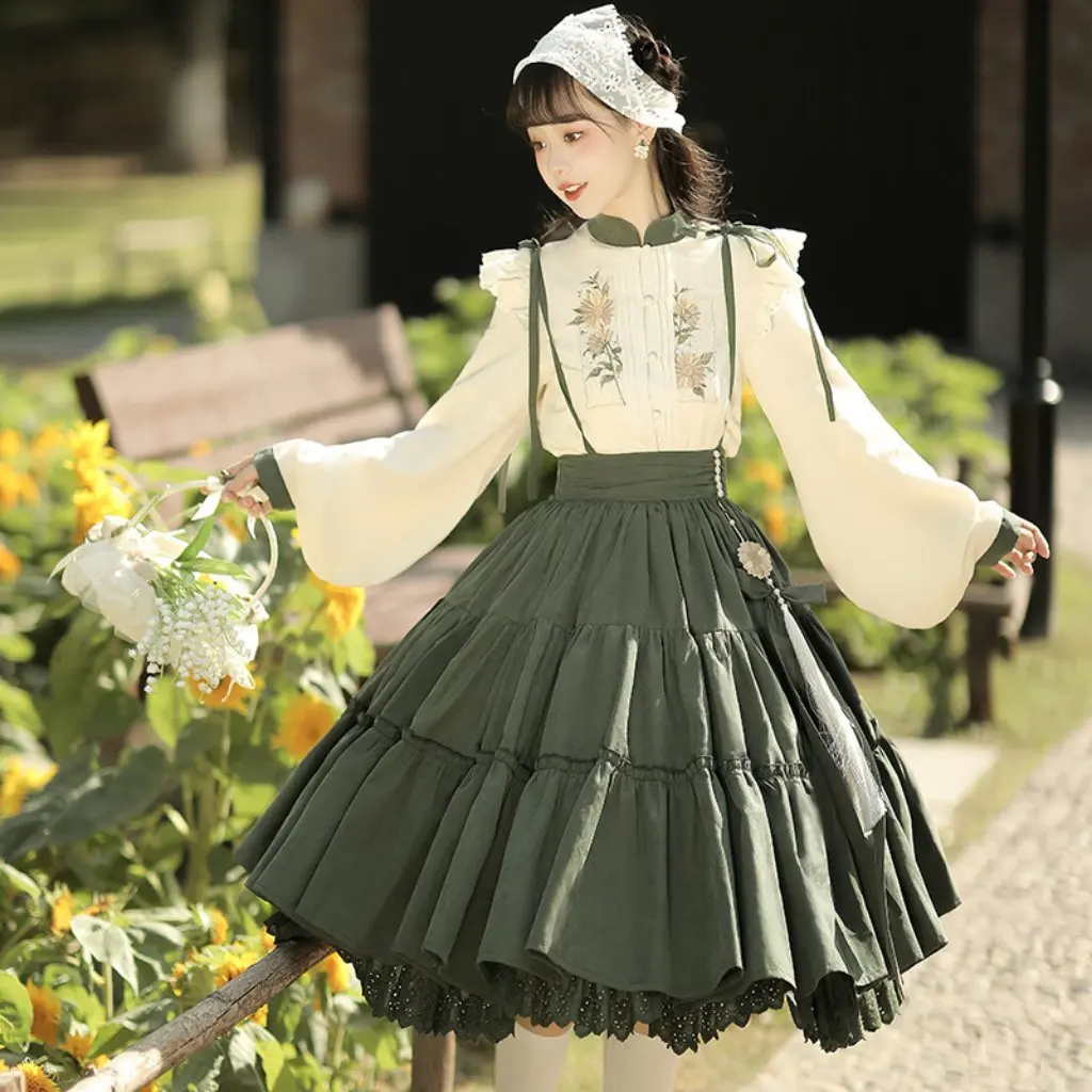 Hanfu Women's Chinese Style Sunflower Two-Piece Set Original Design Daily Element 8469