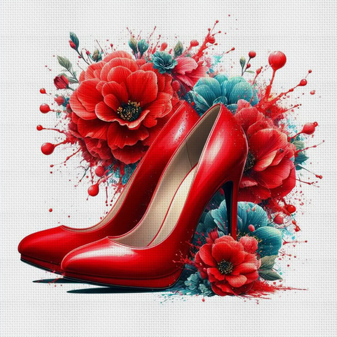 

Red Heels Cross Stitch Kit DIY 11CT Embroidery Home Wall Decor Gift Handmade Material Frameless Semi-Finished 36×36cm