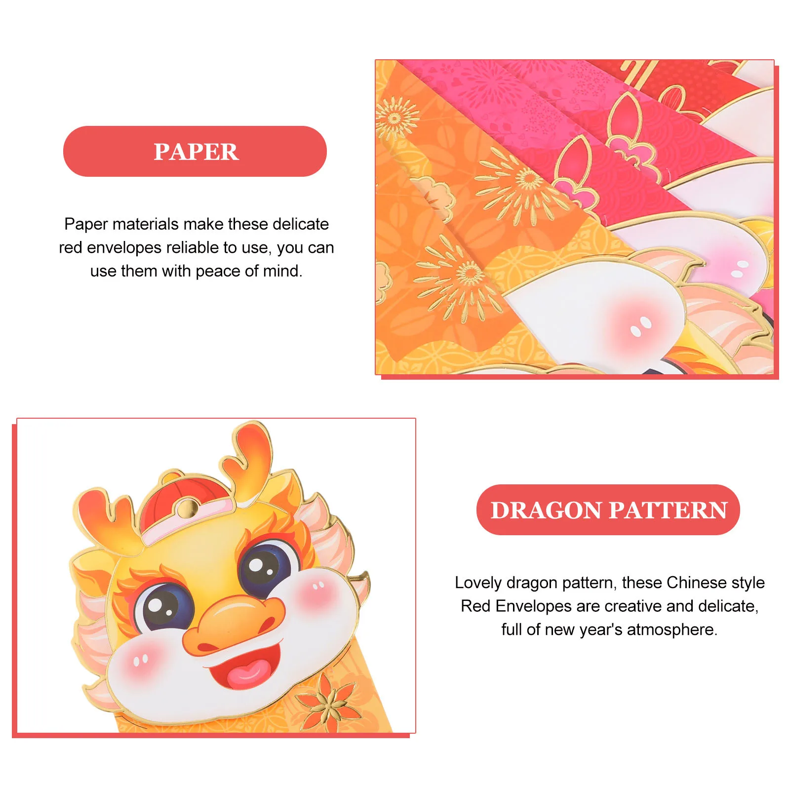 

6Pcs Dragon Year Red Envelopes Creative Chinese New Year Gift Pouches Lucky Money Packets 2024 Festival Supplies