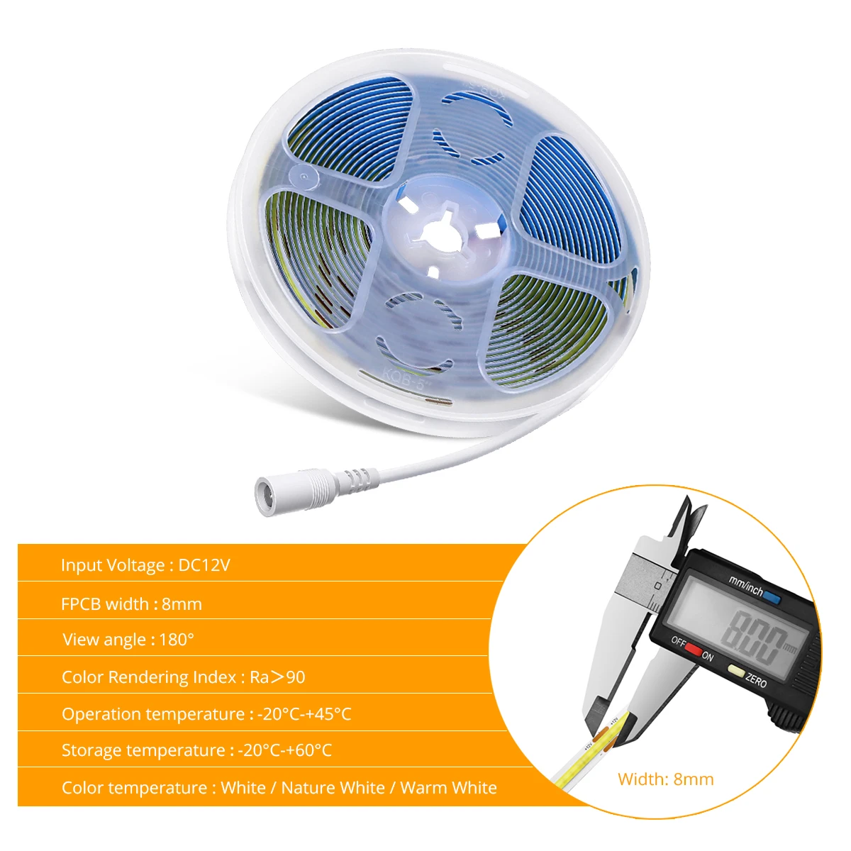 1M 2M 3M 5M interfejs DC pasek COB LED szerokość światła 8mm DC12V wysokiej gęstości taśma taśma oświetlająca LED do oświetlenie dekoracyjne