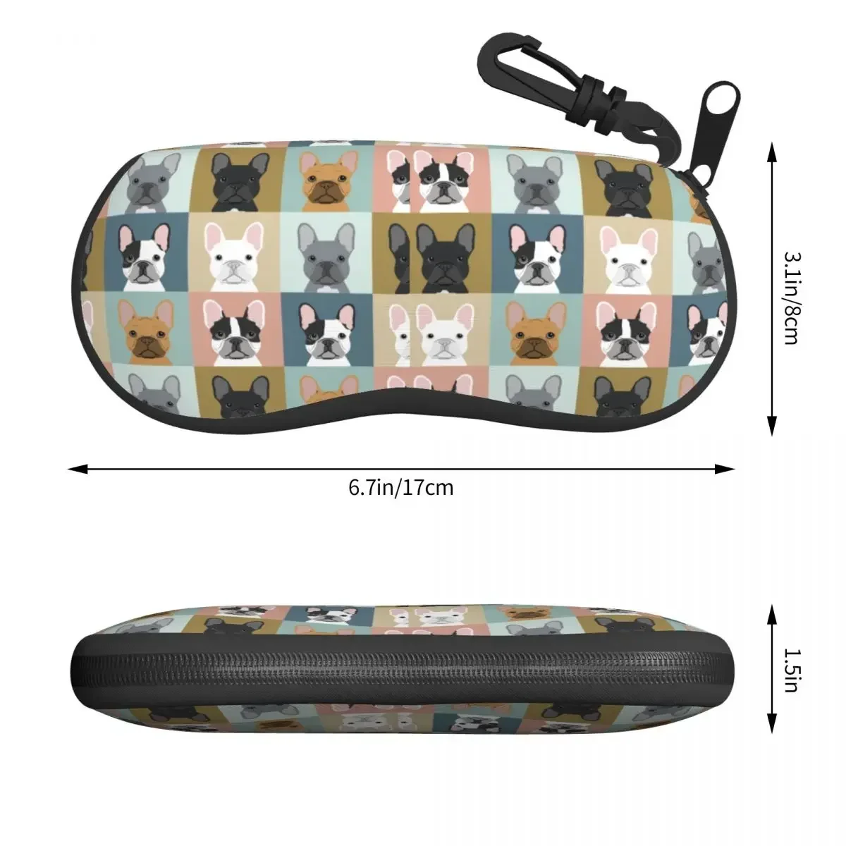 French Bulldog Portraits Pattern Eyeglass Glasses Case Women Men Soft Frenchie Dog Lover Sunglasses Protective Bag