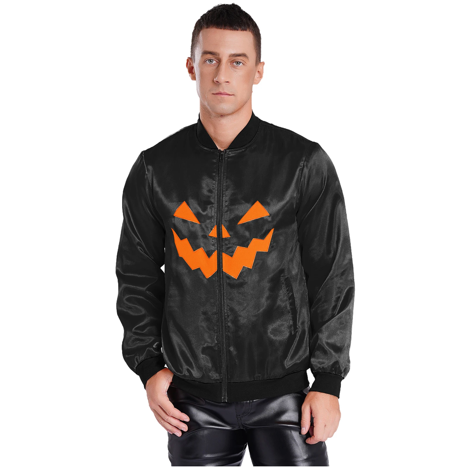 

Mens Halloween Funny Jacket Coat Long Sleeve Scary Pumpkin Face Print Outerwear for Festival Carnivals Themed Party Clubwear