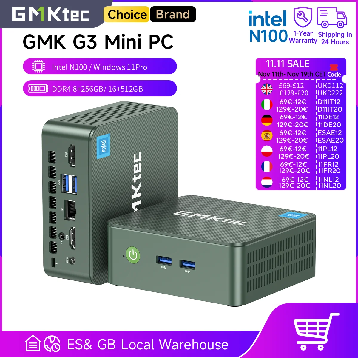 GMKtec G3 Mini PC Intel Alder Lake N100 Windows 11 Pro Desktop Computer 8/16GB RAM 256/512GB PCIe M.2 SSD WiFi 6 BT5.2 Mini PC