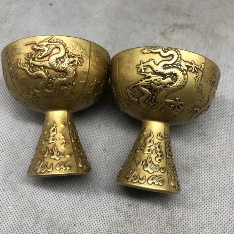 

Antique Miscellaneous Collection Imitation Bronze Wine Cup Double Dragon Wine Cup Double Dragon Playing with Pearl Wine Cup Nine