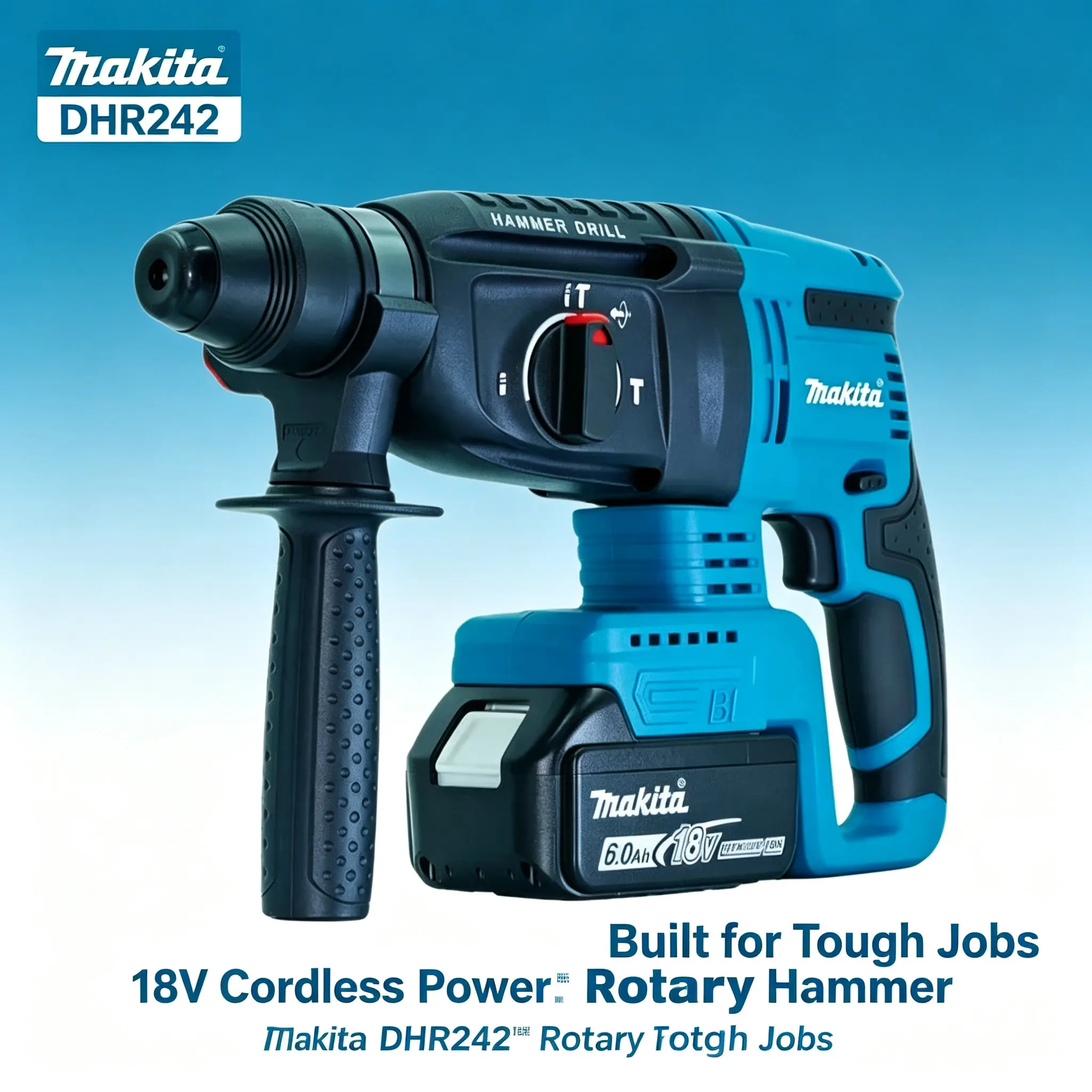Image of Neuer Makita DHR242 18V Bohrhammer, professionelles kabelloses Elektrowerkzeug, geringe Vibration 13,5 m/s² mit leichter, ausgewogener Konstruktion für lange Arbeitsstunden an Betonwänden, Mauerwerk,