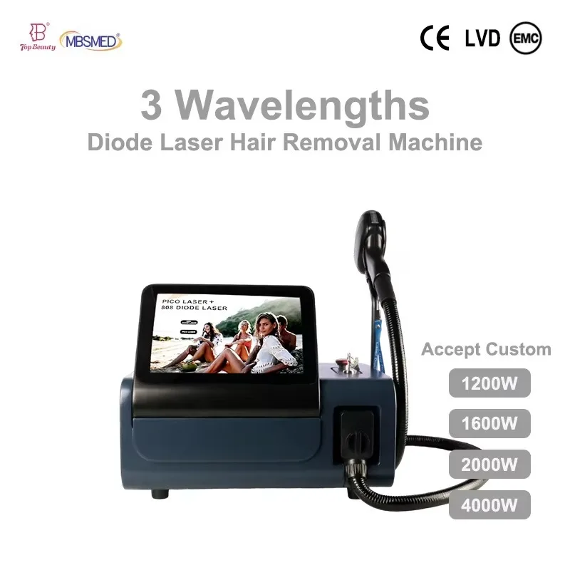 Potable 1500w Diodo Triple 3 Wavelengths Ice Titanium 755 808 1064nm Diode Laser Hair Removal Machine