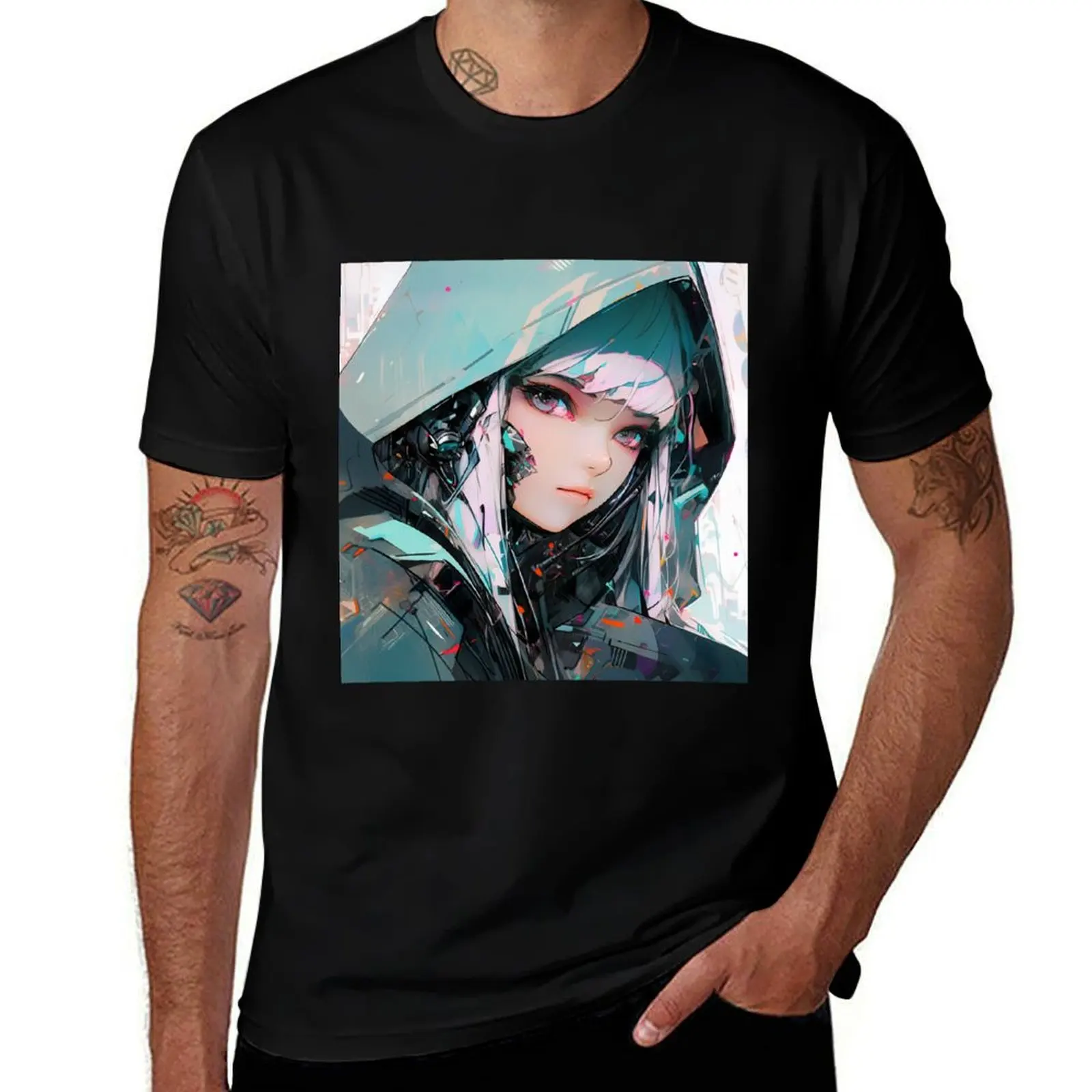 

Futuristic Neon Cyber Anime Girl T-Shirt valentines clothes custom shirt football t shirt clothing for men
