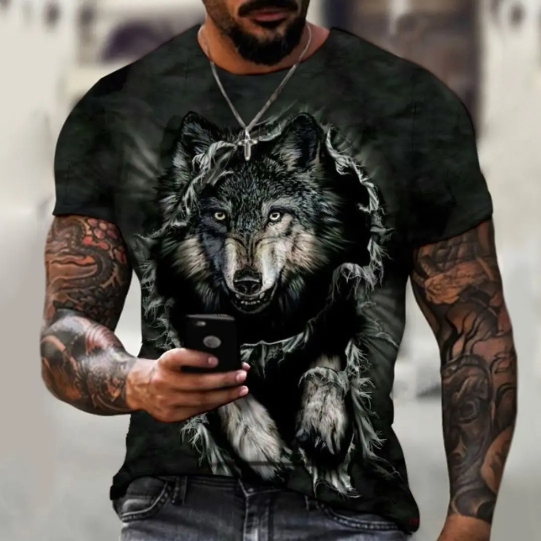 Men\'s Short Sleeve Tops Oversized Tees Shirt Men Design Clothes Tiger Fighting Animal Beast Fierce Lion/leopard 3D Print T-shirt