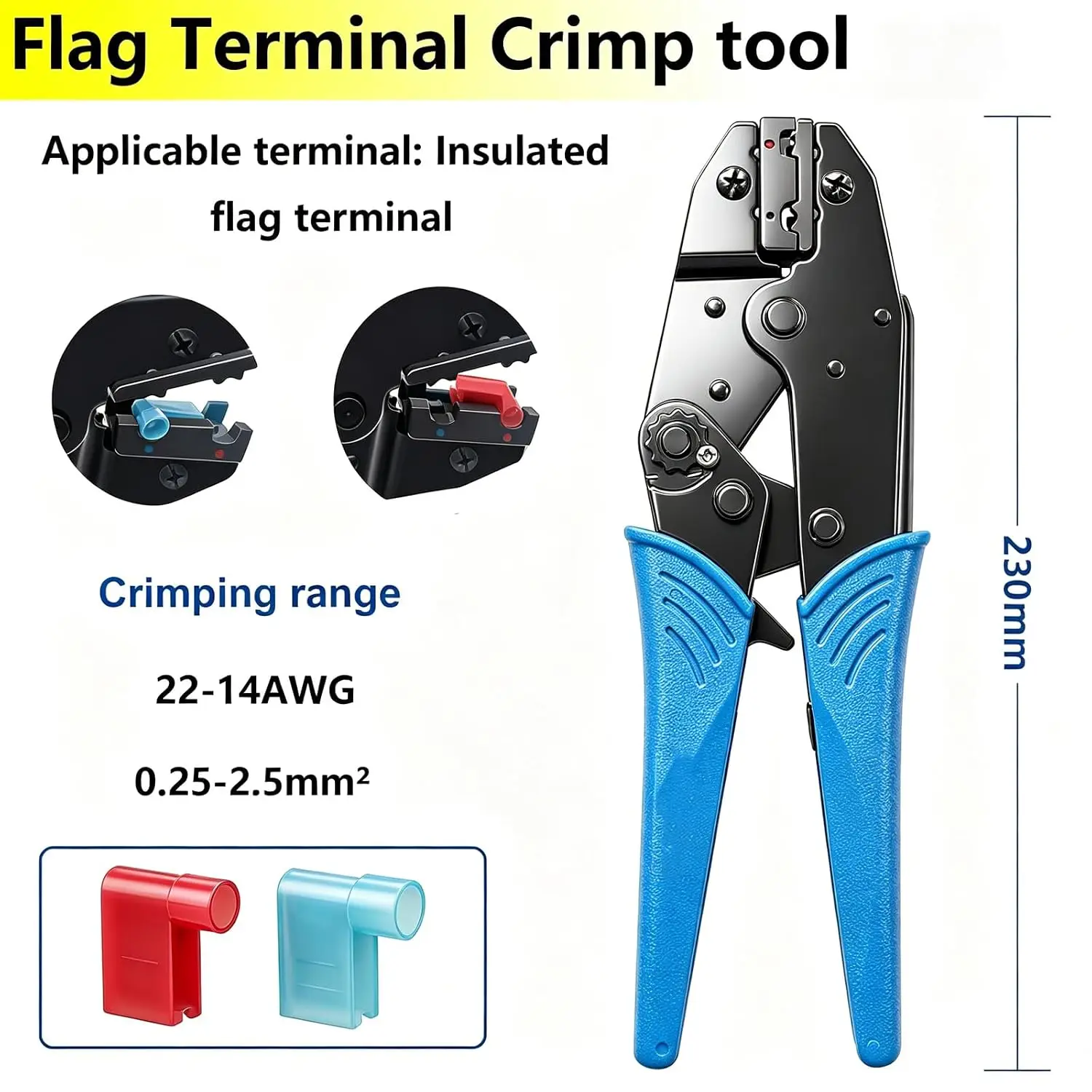 80pcs 22-10AWG Nylon Flag Terminal Kit Insulated Female Spade Connectors with Crimping Pliers for Quick Wire Connection