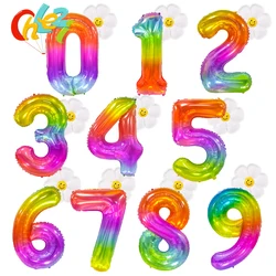 2pcs Large 40inch Number Rainbow Gradient Foil Balloons White Sunflower Daisy Ballon Birthday Party Decoration Baby Shower Globo