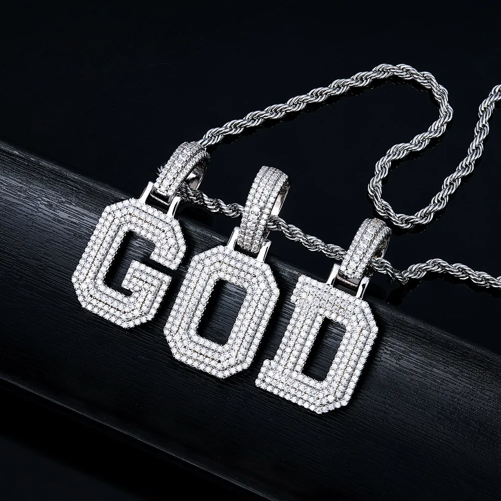 

Кулон-подвеска с инициалом GOD из муассанита, серебро 925 пробы, украшенное камнями, в стиле хип-хоп, для мужчин и женщин, христианский подарок