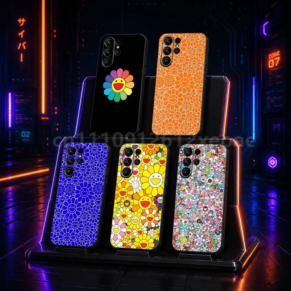 Takashi Murakami Flowers Black Silicone TPU Case For Samsung Galaxy S25 S23 S21 S20 S22 S24 S26 S30 Plus Ultra