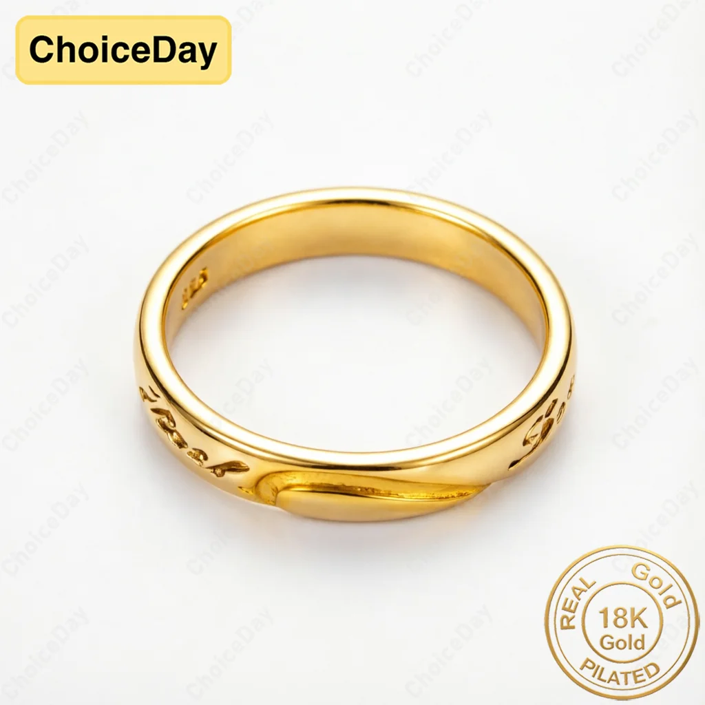 18K Gold Plated Exquisite Engraved Plain Hoop Ring Fashionable Women's Engagement Party Gift Jewelry Accessories