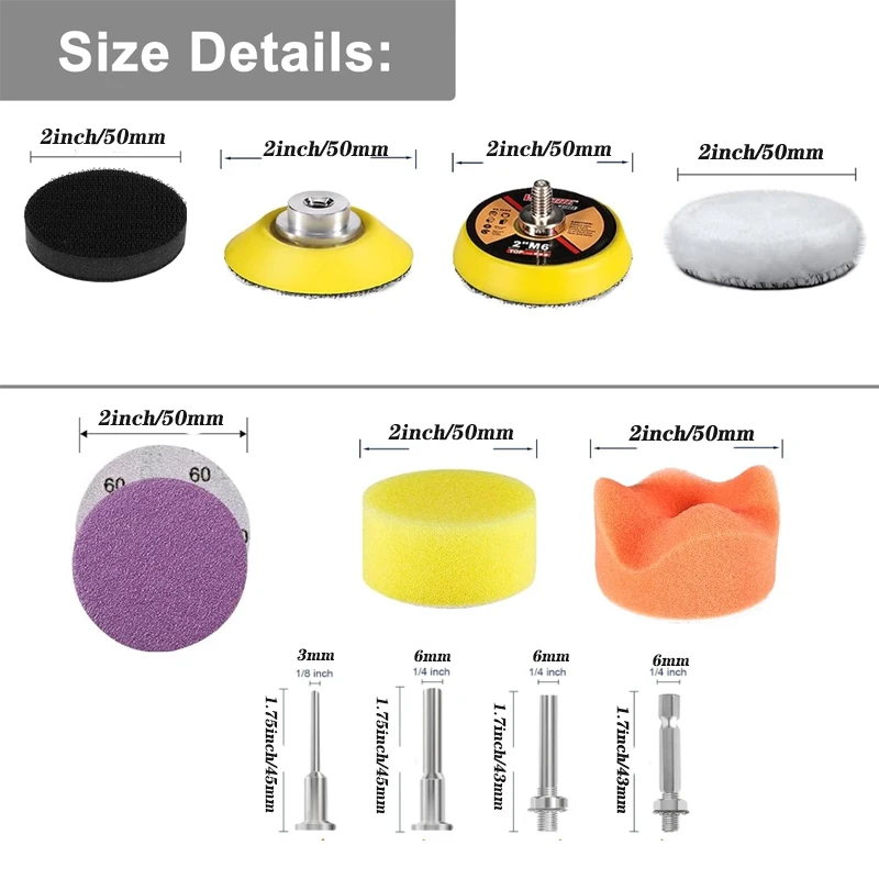 2Inch 50MM Wet and Dry Sandpaper Kit 130Pcs with Foam Polishing Pad Sanding Pad and Adapter for Grinding Car Wool Metal