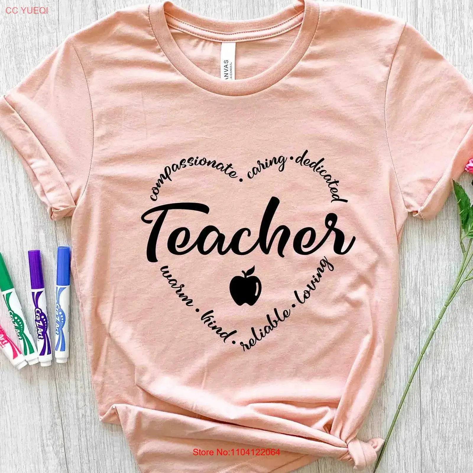 T-shirt pour enseignant, motif « Compassion, Soin, Détermination », pour la Journée des enseignants, style vintage, effet délavé, respirant, motif graphique