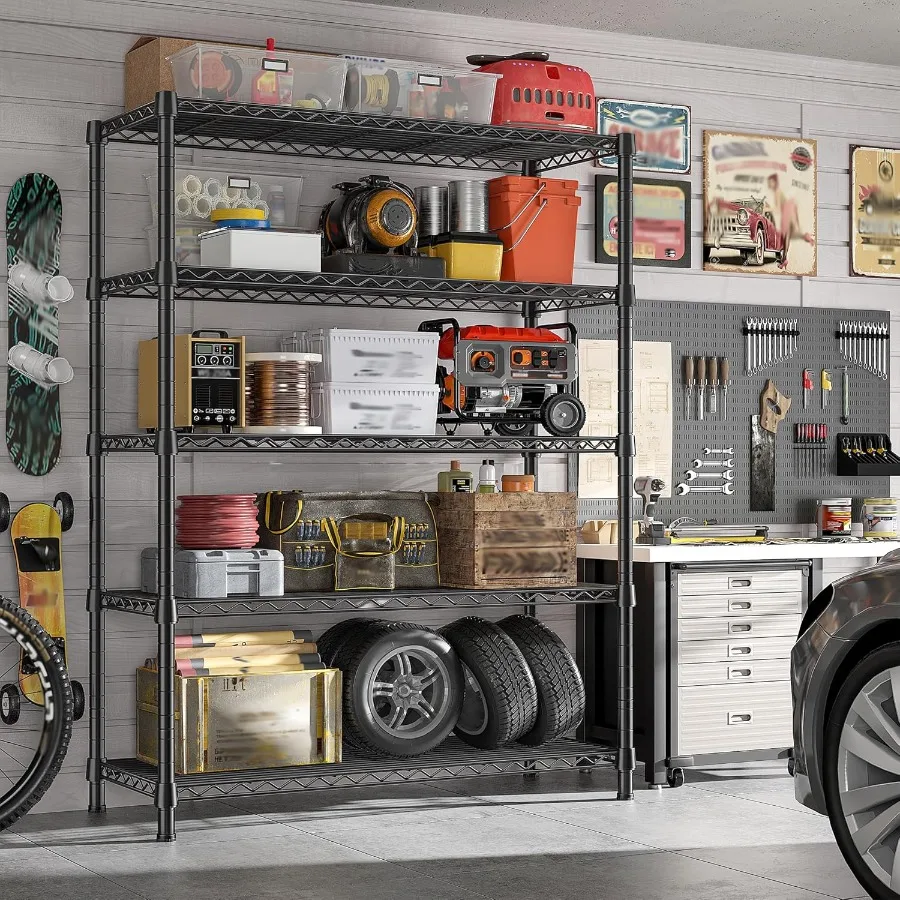 Rak Penyimpanan 1984LBS dengan Roda 75.2H Unit Rak Kawat Rak Logam dengan Roda Kaki 5 Tingkat Rak Logam yang Dapat Disesuaikan untuk Asrama