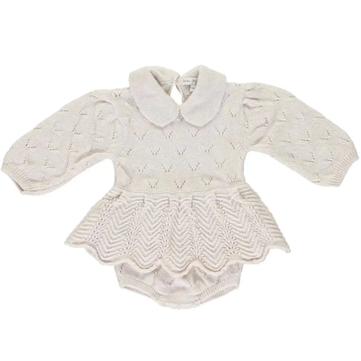 Infant Knit Jumpsuit Turn Down Collar Ear Crawler Baby Girl Fall Winter Long Sleeve Hollow Triangle Romper Dress