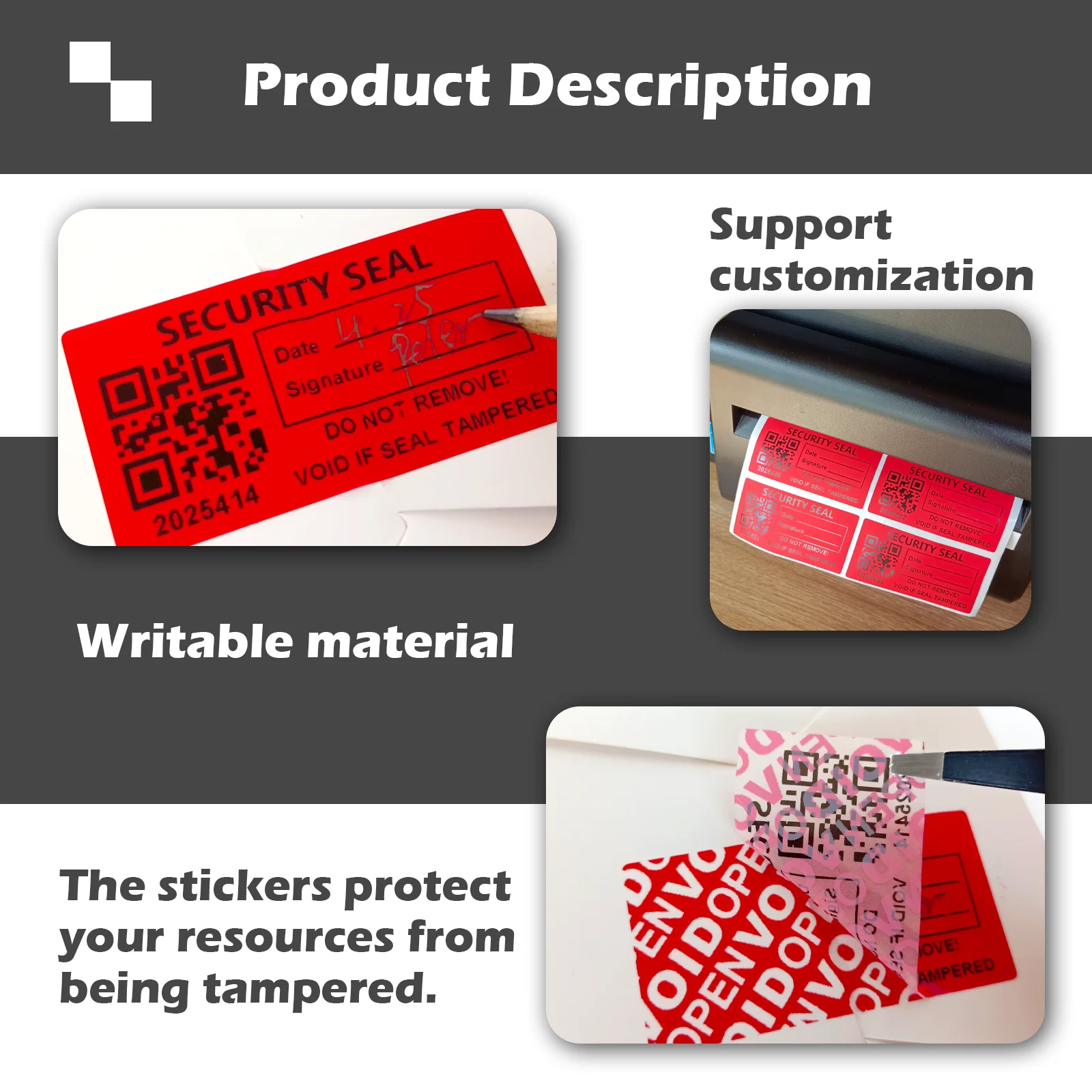 Customizable Red Security Seal Labels tamper-proof sticker Unique Serial Numbers-Void if Tampered Custom content