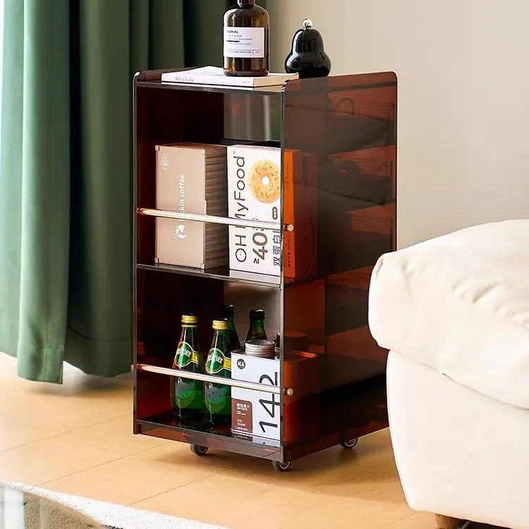 

Acrylic movable tea set storage display locker living room sofa side cabinet tea table side tea cabinet
