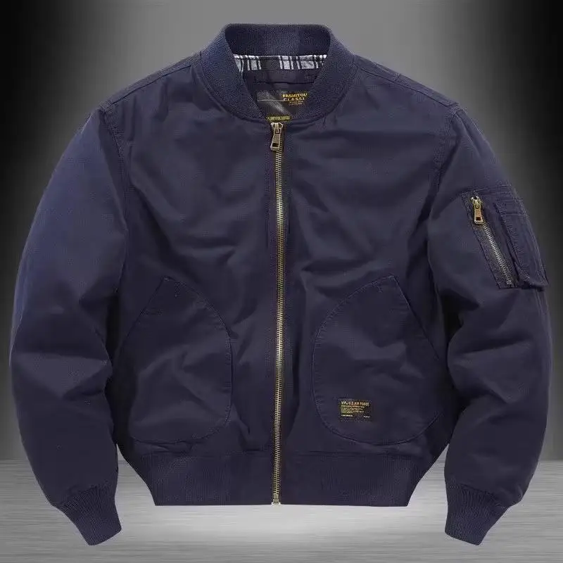 Retro American Style Pilot Jacket Men's Large Pocket Zipper Stand Collar Workwear Baseball Coat Youth Trend Autumn Winter Out...