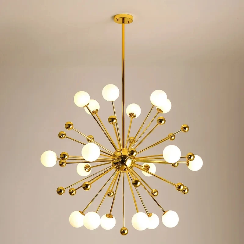 Modern Gold Sputnik Chandelier Dimmable Ceiling Light Fixture With Frosted Glass Shade Living Room Dining Room Bedroom