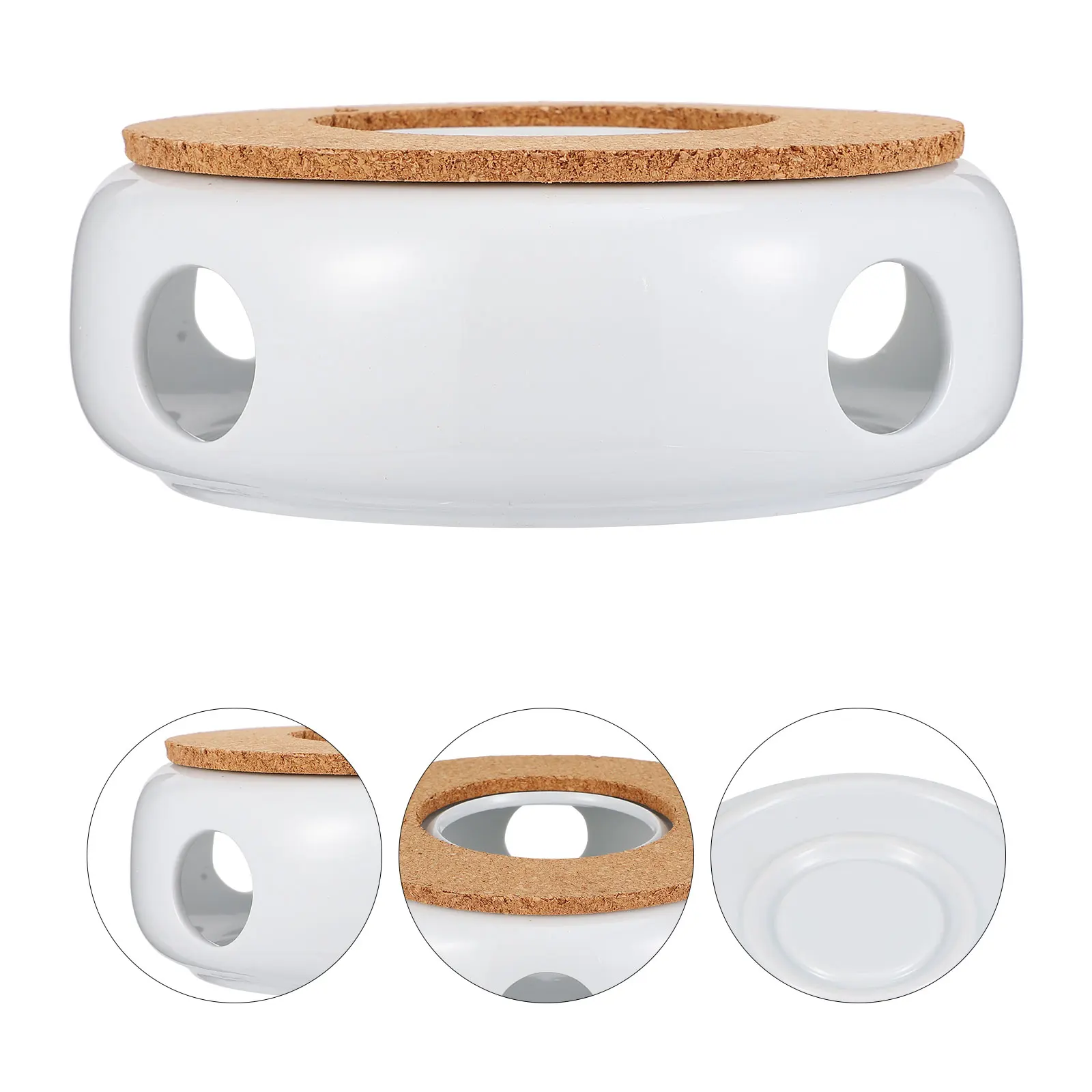 

1Pcs Ceramic Teapot Warmer with Wooden Base Retro Tea Heater for Home Office Hotel Coffee Shop Dessert Shop Use